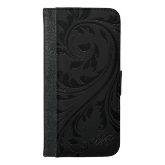 Monogrammed Elegant Black Monotones Floral Swirls