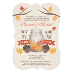Monogrammed Fall Leaves Mason Jar Engagement Party Invites