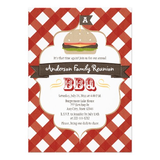 MONOGRAMMED FAMILY REUNION BBQ PERSONALIZED INVITES (front side)