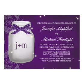 Monogrammed Firefly Mason Jar Couples Shower 5x7 Paper Invitation Card