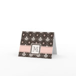 Monogrammed Fleur de Lis Note Cards Pink and Brown