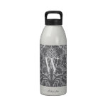 Monogrammed Grey Damask Reusable Water Bottle