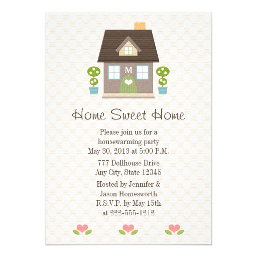 Monogrammed Home Sweet Home Housewarming Party Personalized Announcements (front side)