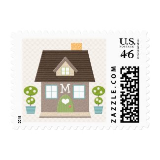 Monogrammed House with Topiary Postage Stamps 