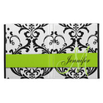 Monogrammed Lime Green Black Swirls Damask caseable cases