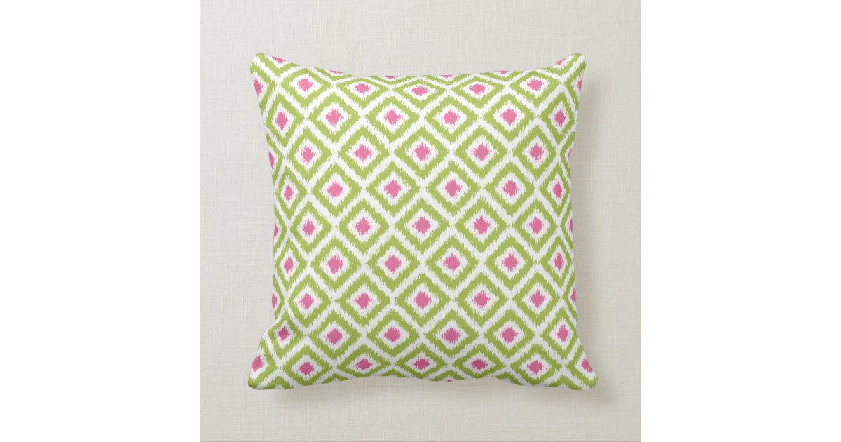 Monogrammed Lime Green Pink Diamonds Ikat Pattern Throw Pillow Zazzle