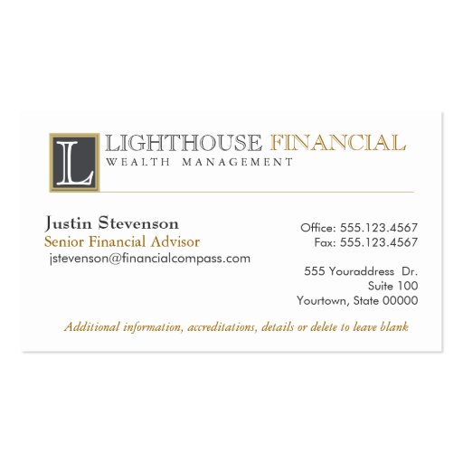 Monogrammed Logo Financial Advisor Business Card (front side)