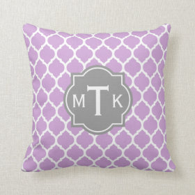 Monogrammed Modern Gray and Lilac Lattice Pattern Pillows