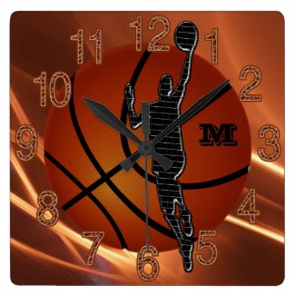 Monogrammed or Number Cool Boys Basketball Clocks
