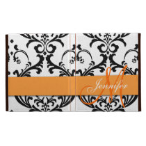 Monogrammed Orange Black Swirls Damask caseable cases