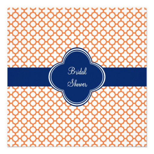 Monogrammed Orange , Royal Blue Quatrefoil Bridal Personalized Announcement
