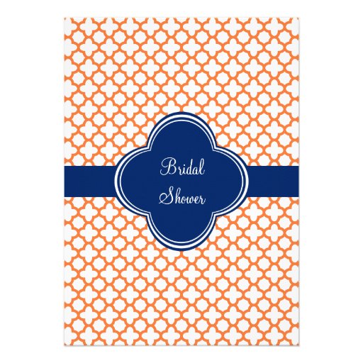Monogrammed Orange , Royal Blue Quatrefoil Bridal Custom Announcements