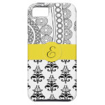 Monogrammed Paisley Damask Black White Yellow iPhone 5 Cover