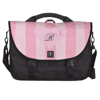 Monogrammed Pink Awareness Ribbon Heart Commuter Bags