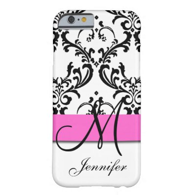 Monogrammed Pink Black White Swirls Damask Barely There iPhone 6 Case