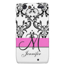 Monogrammed Pink Black White Swirls Damask Motorola Droid RAZR Covers