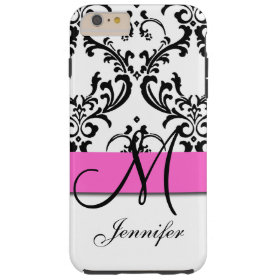 Monogrammed Pink Black White Swirls Damask Tough iPhone 6 Plus Case