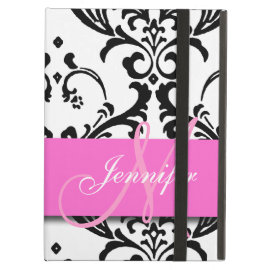 Monogrammed Pink Black White Swirls Damask iPad Cover