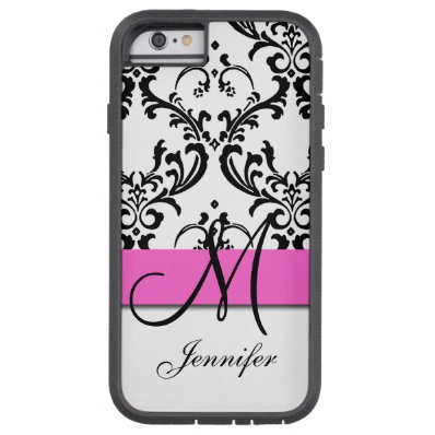 Monogrammed Pink Black White Swirls Damask Tough Xtreme iPhone 6 Case