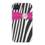 Monogrammed Pink, Black, White Zebra Striped Case For The iPhone 4