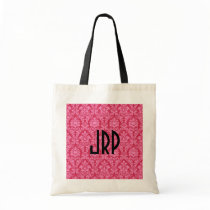 Monogrammed Pink Damask Tote Bags