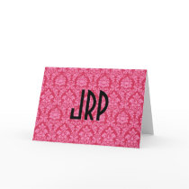 Monogrammed Pink Damask Greeting Card
