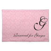 Monogrammed Pink Damask Dog Personalized Placemat