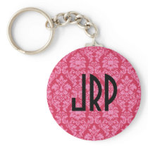 Monogrammed Pink Damask Key Chains
