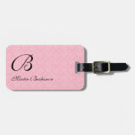 Monogrammed Pink Damask Luggage Tag