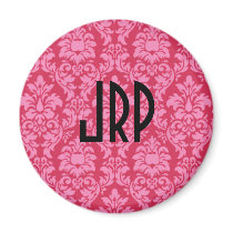 Monogrammed Pink Damask Magnets