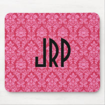 Monogrammed Pink Damask mousepads