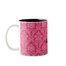 Monogrammed Pink Damask Mugs