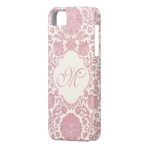Monogrammed Pink Floral Damask iPhone 5 Cases
