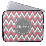 Monogrammed Pink & Grey Chevron Pattern Computer Sleeves