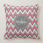 Monogrammed Pink & Grey Chevron Pattern Pillow