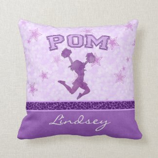 Monogrammed Pom Purple Cheetah Print Stripe Pillow