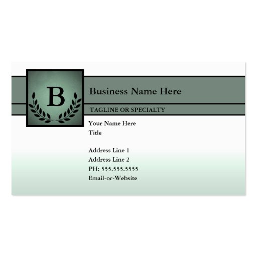 monogrammed professional (olive green) business card template (front side)
