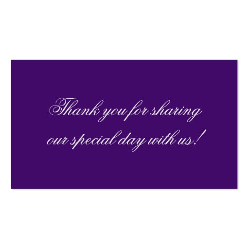 Monogrammed Purple and Silver Damask Favor Tag Business Cards (back side)