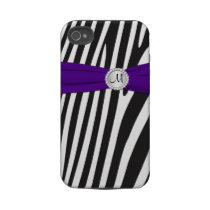 Monogrammed Purple, Black, White Zebra Striped Tough Iphone 4 Cover