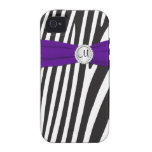 Monogrammed Purple, Black, White Zebra Striped Vibe iPhone 4 Cases