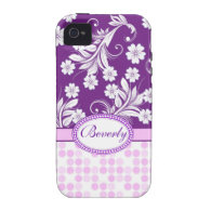 Monogrammed Purple white floral polka dot Vibe iPhone 4 Cover