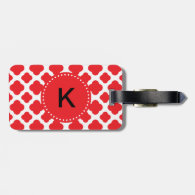 Monogrammed Red Quatrefoil Pattern Luggage Tags