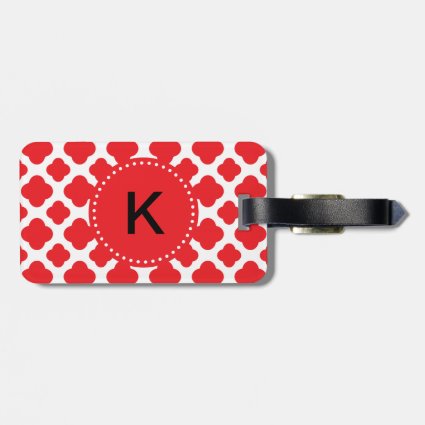 Monogrammed Red Quatrefoil Pattern Luggage Tags