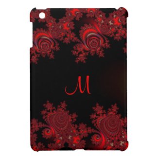 Monogrammed Red Rose Fractal iPad Mini Case
