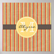 Monogrammed Red Stripe Poster