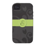 Monogrammed Renaissance Damask Gray, Black, Green Vibe iPhone 4 Cases