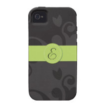 Monogrammed Renaissance Damask Gray, Black, Green Vibe iPhone 4 Cases