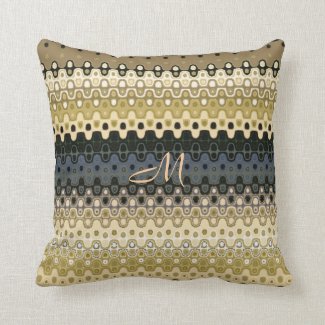 Monogrammed Ruffled Stripes Design Throw Pillow