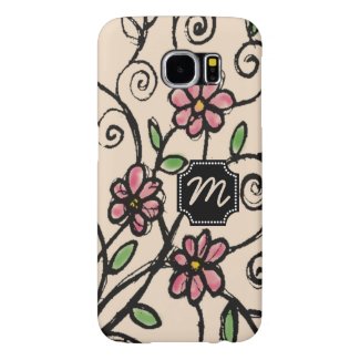 Monogrammed Rustic Floral Pattern Samsung Galaxy S6 Cases