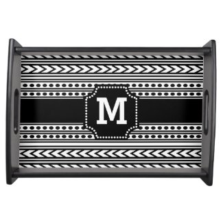 Monogrammed Serving Tray:Black White Pattern